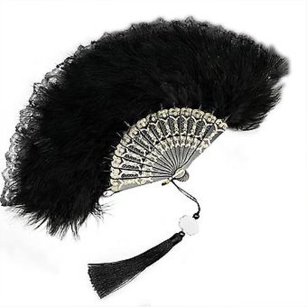 Delikat Fjærvifte Vintage Folding Håndvifte Blonder Vifte Med Kvaster For Kostyme Danseshow Gaver Fest Svart Stil V