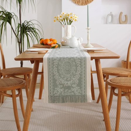 Handgjord bordslöpare med tofsar, amerikansk jacquard bordslöpare, bordsduk, byråskydd, handduk, dekorativ dammtät duk Disc flower