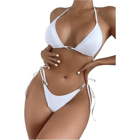 Kvinnors Halterneck Tie Side Triangle Bikini Set Hög Skuren 2 Delad Bikini Baddräkt