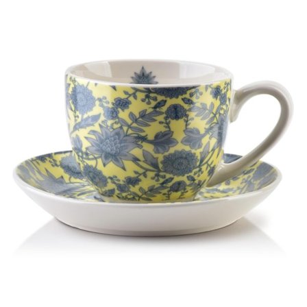 HARPER Porcelanmugg med fat 250ml - Gul, presentförpackad