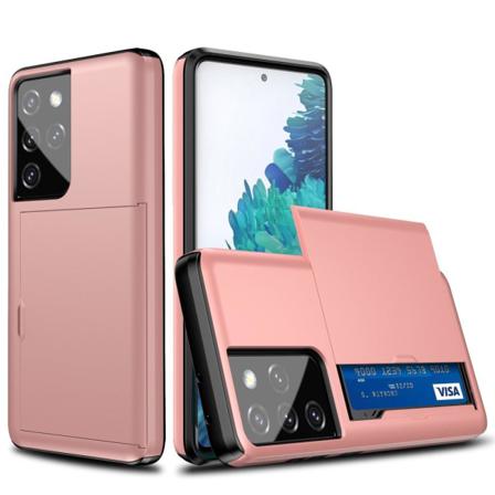 Samsung Galaxy S21 Ultra - Hybrid Skal Med Kortfack - Roséguld Roséguld