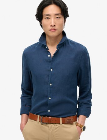 Superdry Vacation L/S Linen Shirt - Navy - L