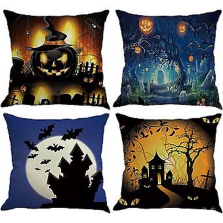 Halloween-tyynynpäälliset, 4 kpl Halloween-tyynynpäälliset Koristeelliset tyynynpäälliset Tyynynpäälliset Tyynynpäälliset Kurpitsan lepakon noidan 