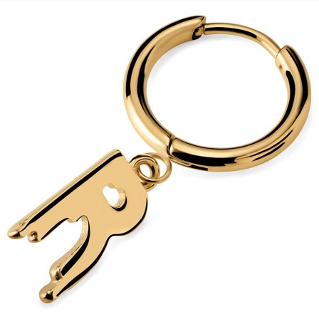 Fahrenheit | Cercel auriu cu inițiala R topită pentru bărbați - Cercei rotunzi cu pandantiv