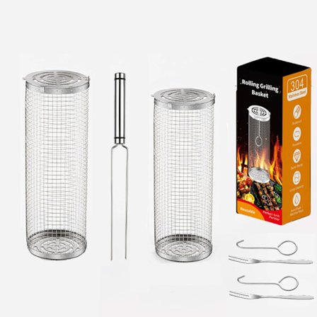Nestable Rulle-Grillkurvsett, Grilltilbehør for Utendørs Grill