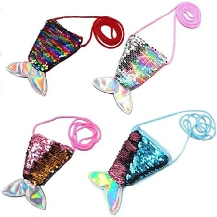 Festsäck Barn Födelsedag Flicksjöjungfru Handväska 4 Stycken Sjöjungfru Paljetter Plysch Mini Plånbok Flickor Barn Handväska Sammet Vetoketju Laukku..