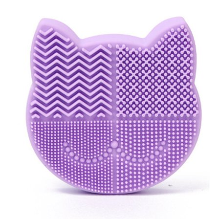 2 i 1 Design Makeup Borste Rengöring Matta med Borste Torkställ, Silikon Kattformad Borste Rengöring Pad & Kosmetisk Borste
