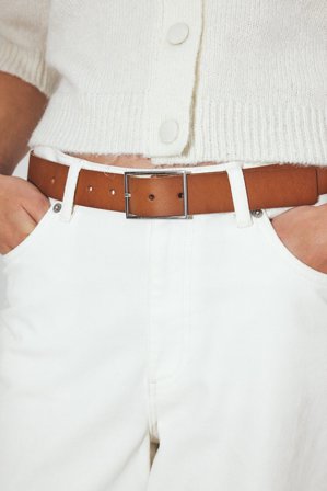 Premium Selection Ceinture en cuir à boucle carrée - Ceintures - Marron - S / M