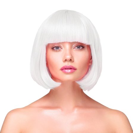Peruk Kort Rakt Hår - Vit
