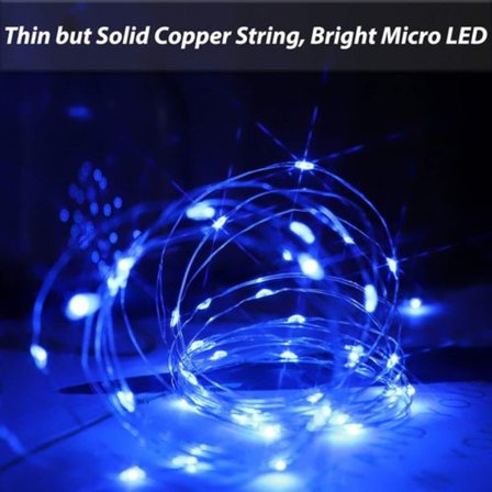 Blå LED-lyskæde batteridrevet 50 mikro LED-lyskæde