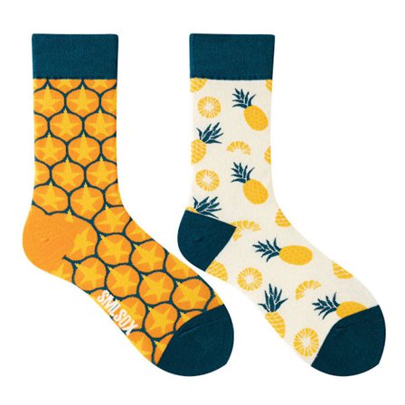 5 par Många stilar av AB-strumpor asymmetriska kreativa trendiga strumpor roliga par mandarinanka färgade mellanhöga strumpor