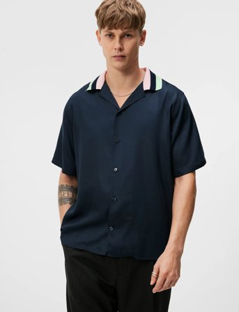 J. Lindeberg Skala Ss Knit Collar Shirt - Navy - S