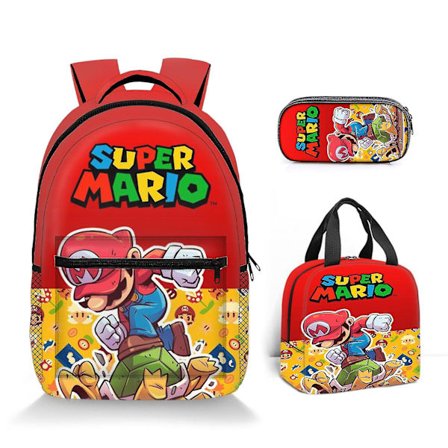 Super Mario Trykt Rygsæk Studerende Polyester Tegneserie Børne Rygsæk Tre-delt Sæt