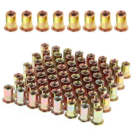 100 stk. fladhoved M6 gevindmøtrikker, assorterede M6 gevindindsatser til metal og plast (12 mm x 15 mm)