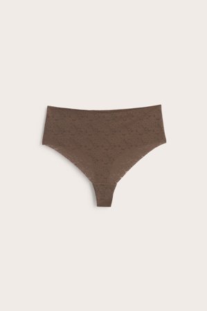 Kappahl | Stringtruse med elastiske blonder Mørkebrun M | Mørkebrun