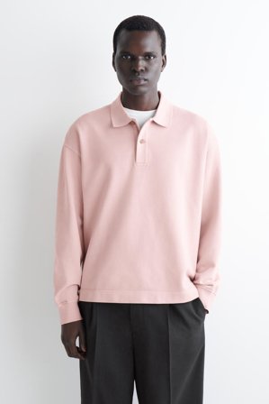 COS Men's Washed-Cotton Polo Sweatshirt in Pink