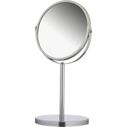 17 cm, sølvfarvet, dobbeltsidet stående kosmetisk spejl, rundt makeup spejl 1x og 3x forstørrelse, drejeligt barberingsspejl, ca.