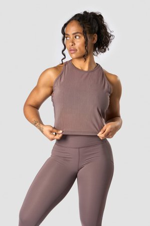 ICANIWILL - Revive Mesh Cropped Tank Top Wmn Dusty Brown - Naiset - Treenivaatteet ICIW:ltä