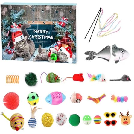 Julekalendere, 24 Dages Katte Julekalender med Assorteret Kattelegetøj, Interaktiv Jule Nedtællingskalender Legetøj til Katteelskere Julegaver