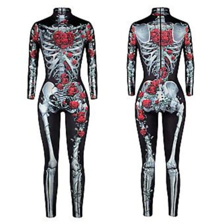 Kvinners Full Body Skull Skeleton Cosplay Kostyme Jumpsuit Bodysuit Playsuit Fancy Dress For Halloween Party (XL)