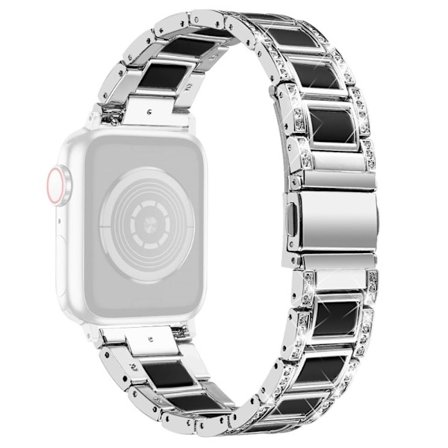 Apple Watch Series 8 (45mm) / Watch Ultra klockarmband i rostfritt stål med strass - Silver / Sköldpaddsskal Färg