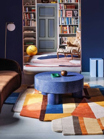 Quentin 160X230 Bleu/Orange Géometrique Tapis De Laine