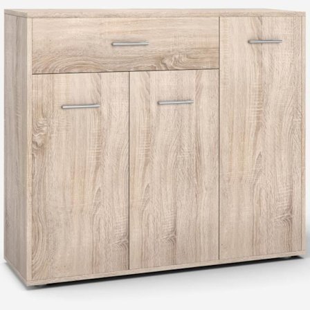 COSTWAY Buffet i Køkken Skab Opbevaringsmøbel med 1 Skuffe og 3 Døre i MDF 90 x 29 x 82 CM (L x B x H) Naturlig Kommode