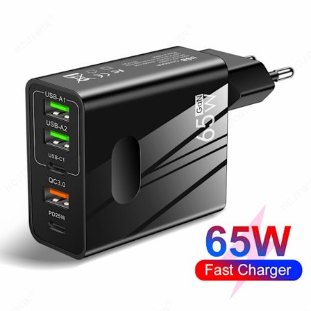 PD65W hurtigladende mobiltelefonlader - 5V4A europeisk og amerikansk standard PD+3USB multiport-adapter