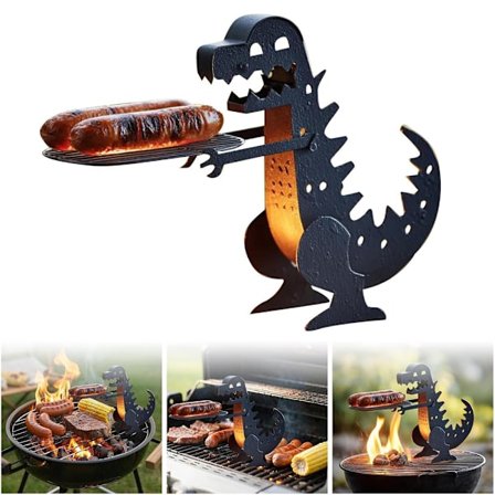 Dinosaur Pølseholder, Sjovt Grilltilbehør, Perfekt til Udendørs Madlavning, Camping og Sommergrill, Multifunktionelt Grillværktøj til Pølser