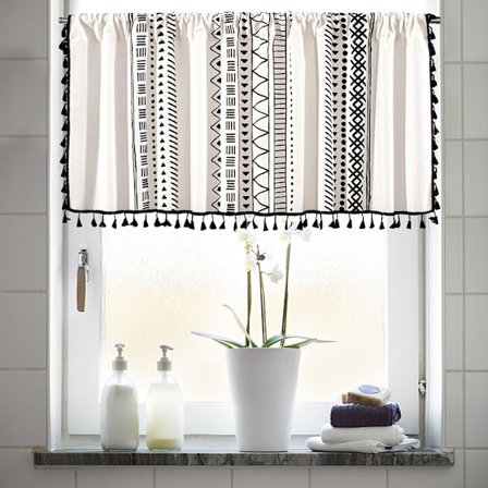 Boho Gardiner med fransar, lantliga korta cafégardiner för skåp och dörrar