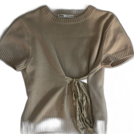 Beige stickad tröja med knyt från Zara