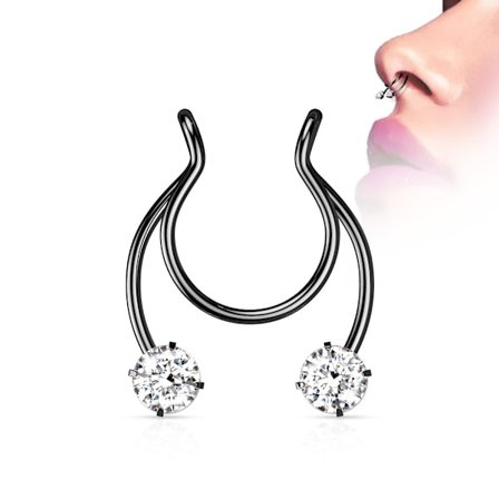 Clip On "fake" Tragus/Cuff i Svartpläterad 316L stål CZ