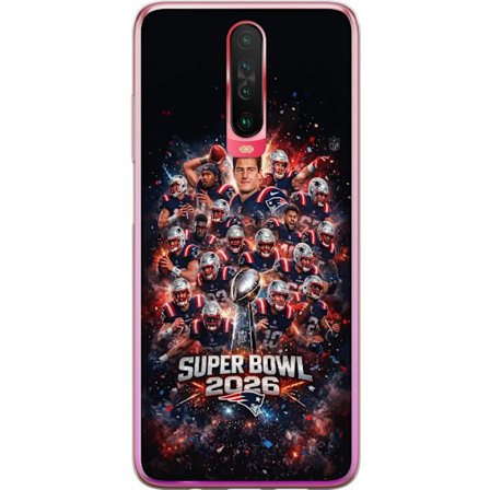 Kompatibel Mobilcover til Xiaomi Redmi K30 Super Bowl 2026 plakat med New England Patriots og NFL-pokal i eksplosiv sportsdesign
