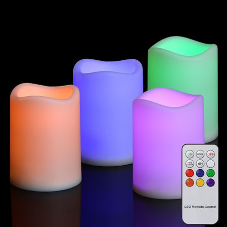 4 vattentäta LED-ljus med timer och fjärrkontroll - Flamfria - Batteridrivna - Varmvitt - Diameter: 7,5 x 10 cm