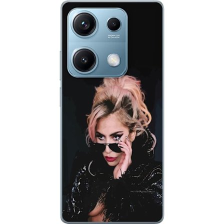 Yhteensopiva Puhelinkuori Xiaomi Redmi Note 14S Lady Gagan muotokuva aurinkolaseilla ja dramaattisella meikillä tummassa glamuurityylissä