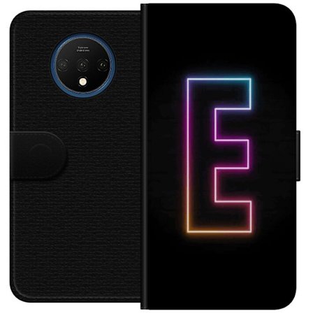 Kompatibel Tegnebogsetui til OnePlus OnePlus 7T Minimalistisk neonbogstav E i lyse farver mod mørk baggrund i moderne og stilren design