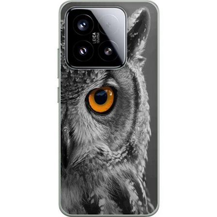 Kompatibel Mobilcover til Xiaomi 15 Sort-hvid tæt på billede af en ugle med intens orange øje og detaljeret fjerstruktur.