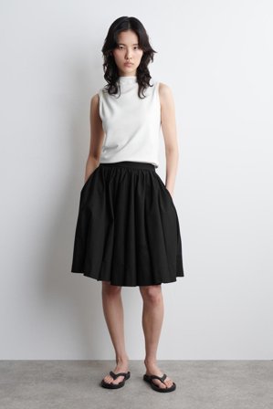 COS Women's Pintucked Cotton Midi Skirt in Black