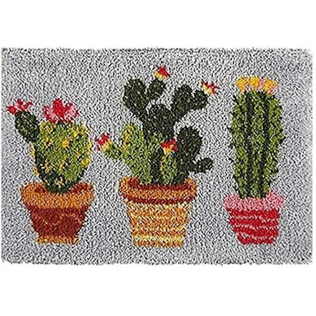 Latch Hook Kit Matta med Kaktusmönster Gobeläng Kit Mattor Gör-det-själv Matta Virkgarn Kit Virknålsarbete Hantverk Broderi Kit Gåva, 52X38cm