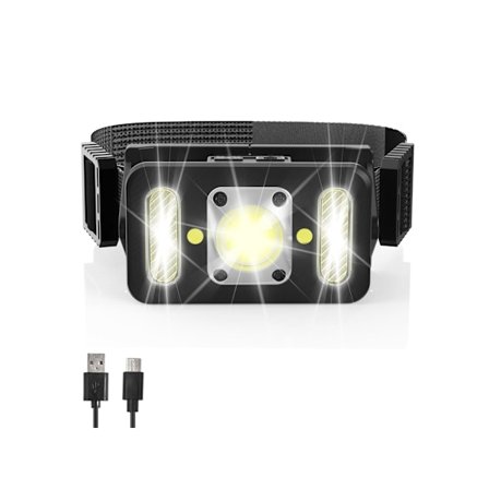 Uppladdningsbar LED-pannlampa med rörelsesensor, 8 ljuslägen, rött och vitt ljus, 1000 lumen, vattentålig högpresterande pannlampa