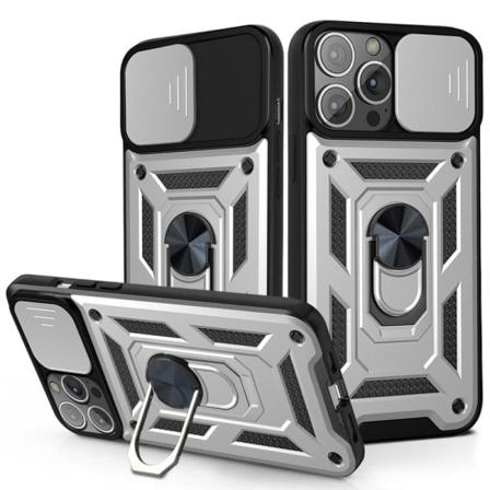 Iphone 13 Pro - Camshield Hybrid Ring Skal - Silver