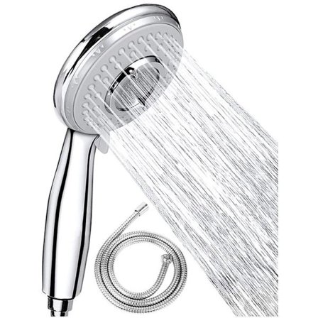 Brusehoved med slange (2M), Håndbruser med højt tryk, Universal krom brusehoveder til lavt vandtryk