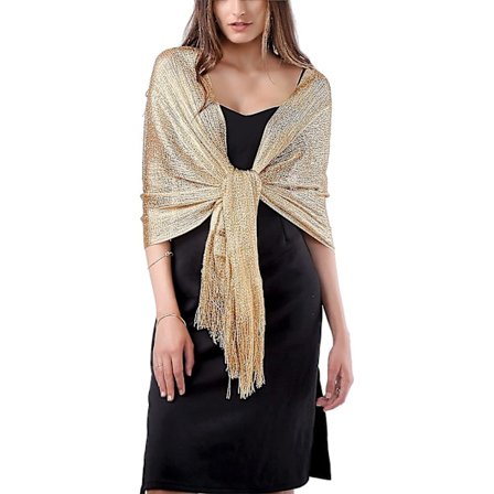 Kvinners Glitrende Sjal og Wraps til Festkjole Gull