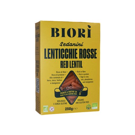 Biori Rød Linsepasta Sedanini Glutenfri 250 g