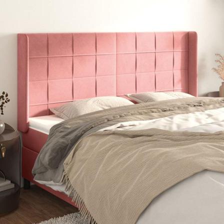 Vidaxl Huvudgavel Med Kanter Rosa 163x16x118/128 Cm Sammet Rosa