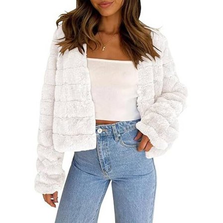 Dame Cropped Faux Fur Jakker Lange Ærmer Åben Front Fluffy Korte Frakker