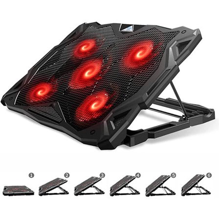Laptop Cooling Pad, Laptop Cooler With 5 Quiet Red Led Fans