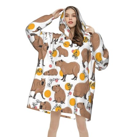 Eläinkapybarat -kuvioinen puettava peitto, ylisuuri peittohuppari, lämmin huppari taskulla naisille ja miehille