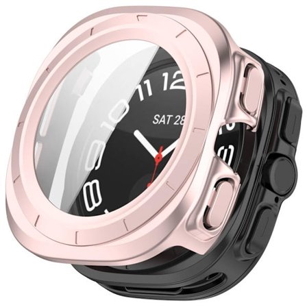Samsung Galaxy Watch Ultra 47mm Bump Resistant Protective Case Watch Frame Integrated with Tempered Glass Screen Film - Matte Pink