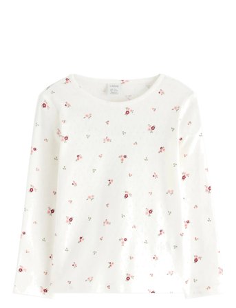 Lindex Top Ls Pointelle Aop - White - 98